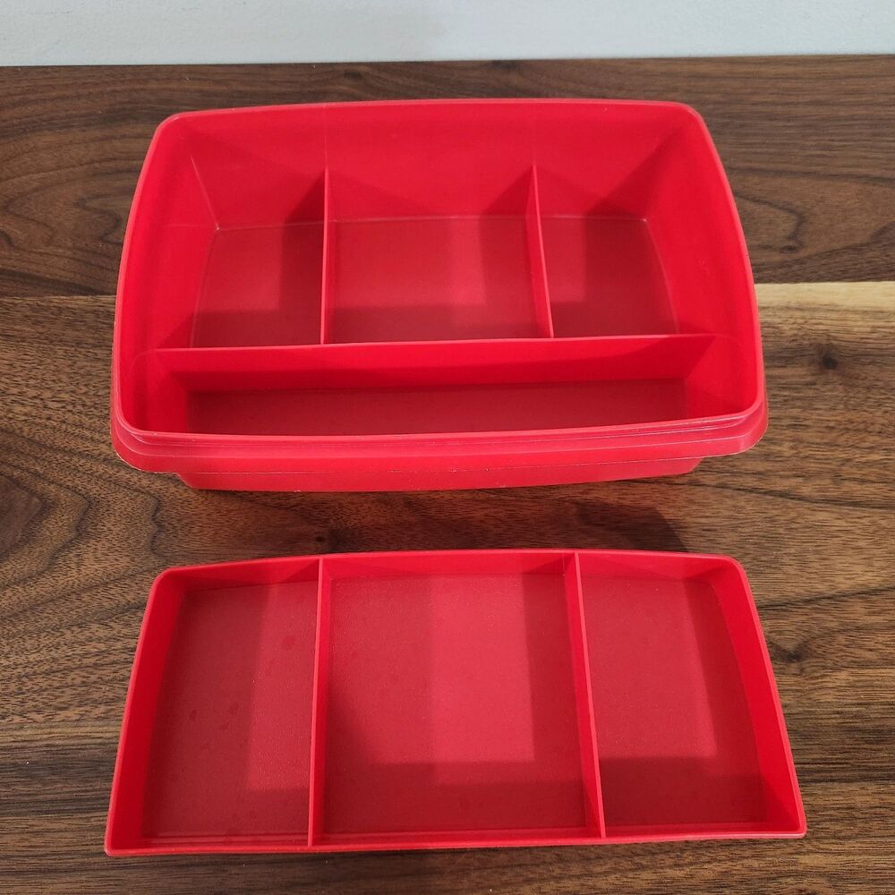 Tupperware Tuppercraft Vintage Stow N Go Craft Storage Lunch Container Red #767 - Picture 3 of 9
